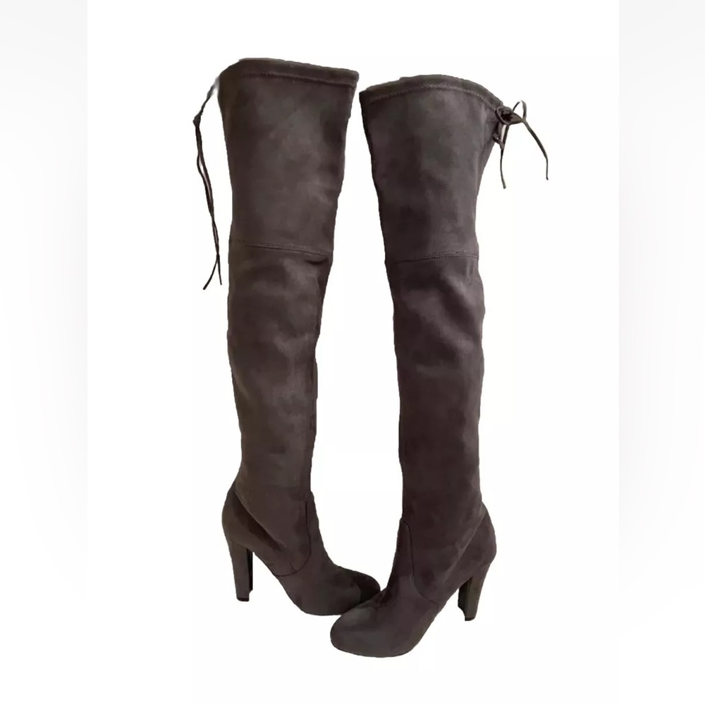 STEVE MADDEN Gorgeous Women’s High Heel Over The Knee Black Faux Suede Boots 6